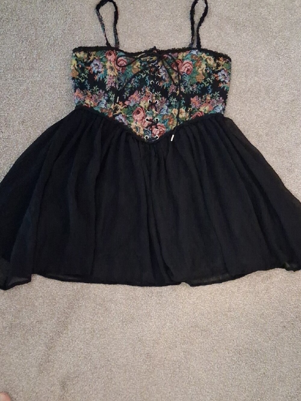 Cider Floral Tapestry Corset Mini Dress in Black - Picture 4 of 10
